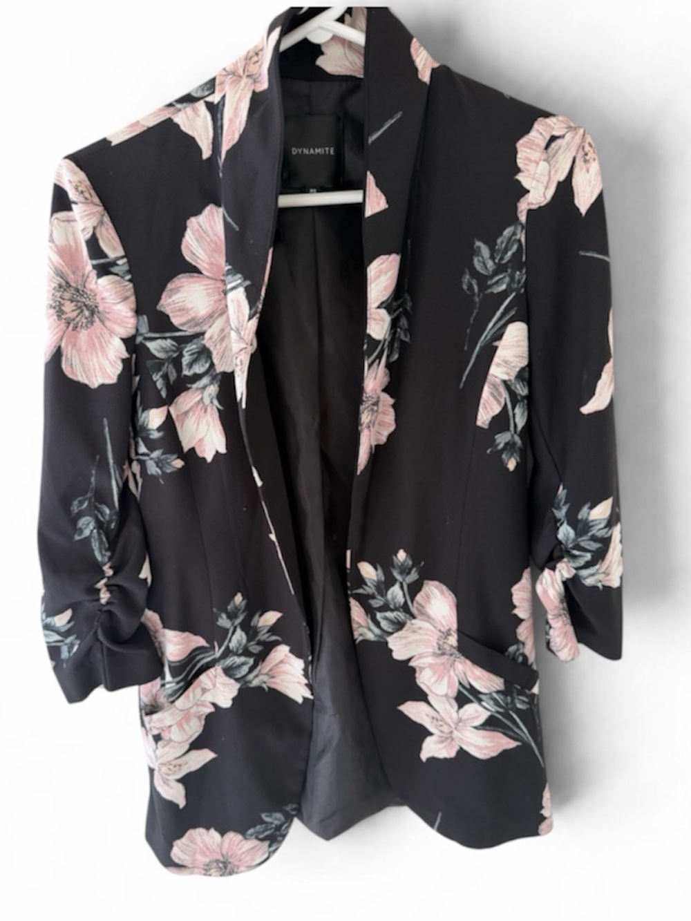 Dynamite Black Blazer with Pink Floral Print